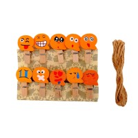 Decorative Wooden Clips - Emoji (Set Of 10)