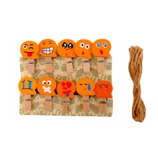 Decorative Wooden Clips - Emoji (Set Of 10)
