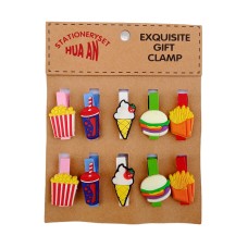 Decorative Wooden Clips - Fast Food (Set Of 10)