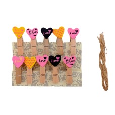 Decorative Wooden Clips - Heart (Set Of 10)