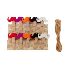 Decorative Wooden Clips - Moustache (Set Of 10)