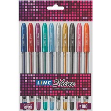 Linc Shine Glitter Gel Pen - Pack of 10 Assorted Colours