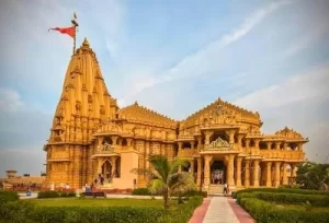 The magnificent architecture of the sacred Somnath Temple, one of the twelve Jyotirlingas, the spiritual highlight of our 3-day Gujarat pilgrimage tour.