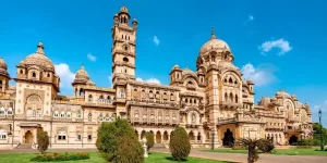 The opulent Indo-Saracenic architecture and expansive grounds of Laxmi Vilas Palace, a premier royal destination featured on our private Vadodara day tours from Ahmedabad.
