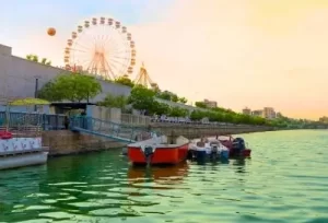The beautiful Sabarmati Riverfront in Ahmedabad, marking the starting and ending point for customized Rajasthan round-trip tour packages.