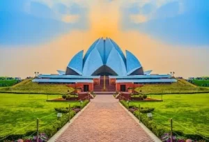 The magnificent Lotus Temple in Delhi, a serene starting point for Aamantran Tours' cultural and wildlife Rajasthan round trip packages.