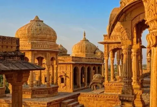 The beautiful Badabagh Cenotaphs, a stunning historic site and a key highlight for travelers starting their Rajasthan package tours from Jaisalmer.