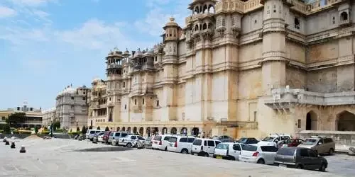 The majestic granite and marble architecture of the sprawling Udaipur City Palace.